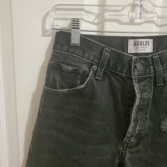 Agolde Jamie High Rise Skinny Very Distressed Black Cropped Jeans Size 24 - Picture 4 of 12